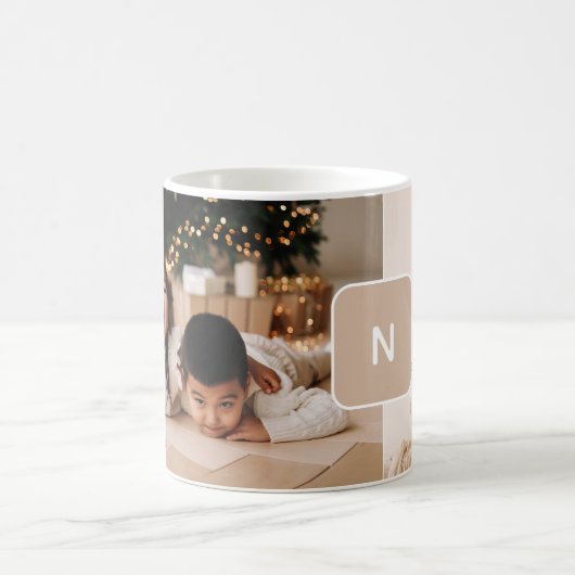 Simple Neutral Monogram Two Photo Kaffeetasse (Mittel)