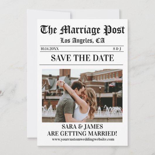 Simple Newspaper Custom Foto Save the Date Einladung (Vorderseite)