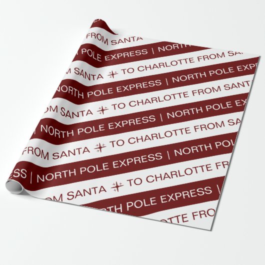 Simple North Pole Express Red White Name Weihnacht Geschenkpapier (Ungerollt)