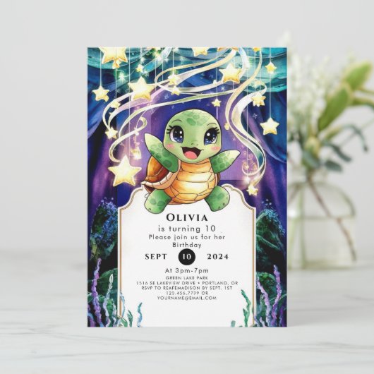 Simple Ocean Turtle Birthday Einladung (Stehend Vorderseite)