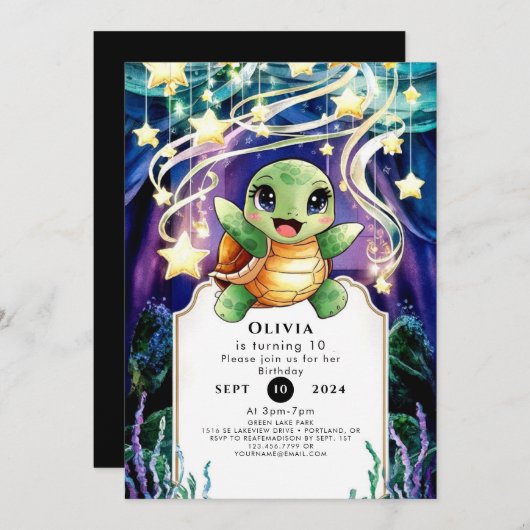Simple Ocean Turtle Birthday Einladung (Vorne/Hinten)