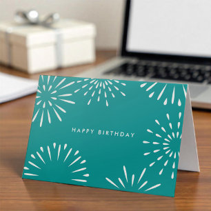 Simple Office Aquamarin Blue White Fireworks Gebur Karte