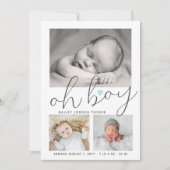 Simple Oh Boy Blue Heart Collage Foto Birth Ankündigung (Vorderseite)