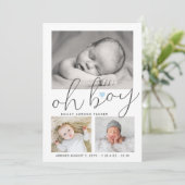 Simple Oh Boy Blue Heart Collage Foto Birth Ankündigung (Stehend Vorderseite)
