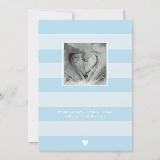 Simple Oh Boy Blue Heart Collage Foto Birth Ankündigung (Rückseite)