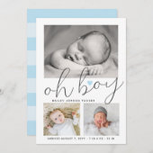 Simple Oh Boy Blue Heart Collage Foto Birth Ankündigung (Vorne/Hinten)