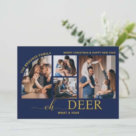 Simple Oh Deer Was für ein Jahr FotoCollage Weihna Karte (Stehend Vorderseite)