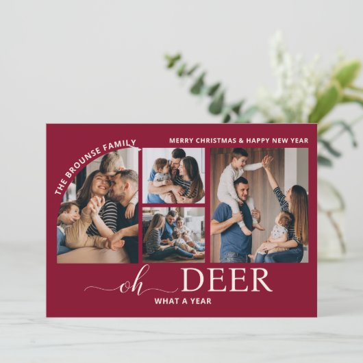 Simple Oh Deer Was für ein Jahr FotoCollage Weihna Karte (Stehend Vorderseite)