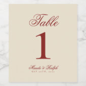 Simple Old Money Bold Red Wedding Table Numbers Weinetikett (Einzelnes Label)