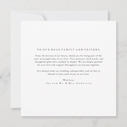 Simple Old Money Elegant Photo Wedding Square Dankeskarte (Rückseite)