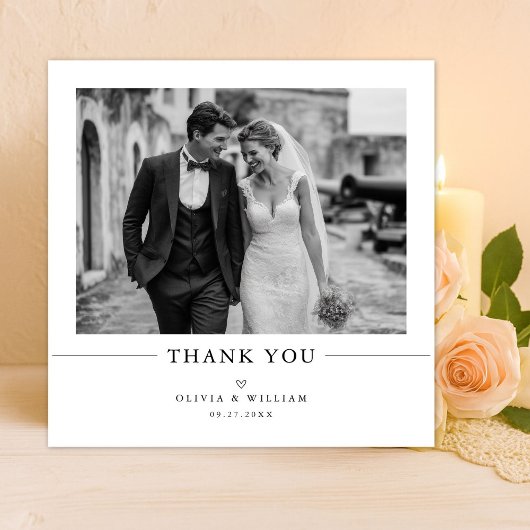 Simple Old Money Elegant Photo Wedding Square Dankeskarte