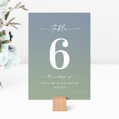 Simple Ombre Dusty Blue & Leaf Green Wedding Tischnummer