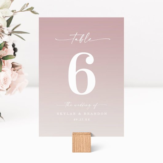 Simple Ombre Mauve Pink & Gardenia White Wedding Tischnummer