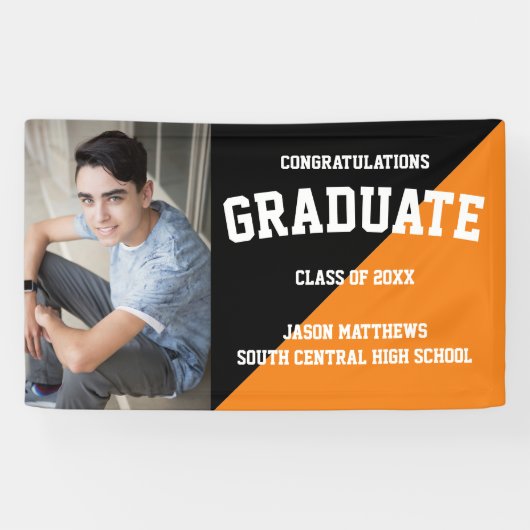 Simple One Foto Black Orange 2022 Abschluss Banner (Horizontal)