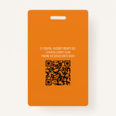 Simple Orange Event Volunteer QR Code Name ID Ausweis (Rückseite)