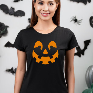 Simple Orange Pumpkin Face Silhouette Halloween T-Shirt