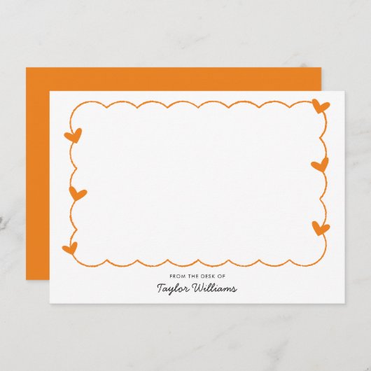 Simple Orange Wavy Border Heart Stationery Mitteilungskarte (Vorne/Hinten)