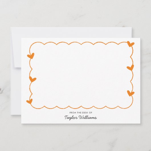 Simple Orange Wavy Border Heart Stationery Mitteilungskarte (Vorderseite)