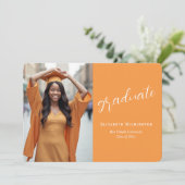 Simple Orange White Photo Graduation Ankündigung (Stehend Vorderseite)