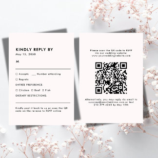 Simple Pale Pink Meal Choice Wedding RSVP Card