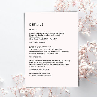 Simple Pale Pink Wedding Details  Begleitkarte