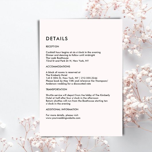 Simple Pale Pink Wedding Details  Begleitkarte