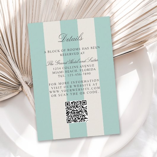 Simple Pale Teal Cabana Stripes Wedding Details Begleitkarte
