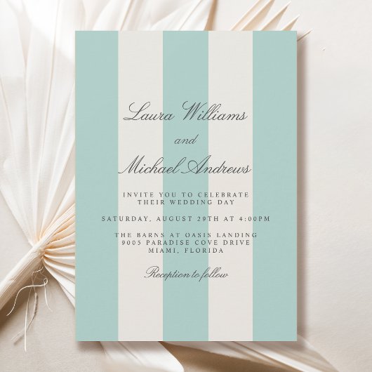 Simple Pale Teal Cabana Stripes Wedding Einladung
