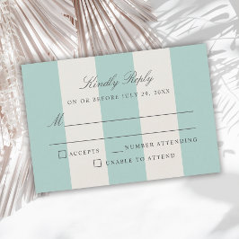 Simple Pale Teal Cabana Stripes Wedding RSVP Karte