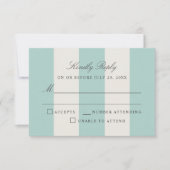Simple Pale Teal Cabana Stripes Wedding RSVP Karte (Vorderseite)