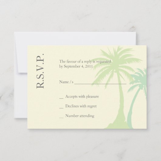 Simple Palm Tree Wedding RSVP Karte (Vorderseite)