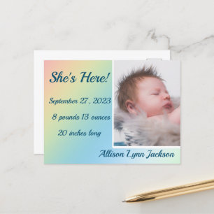 Simple Pastel Gradient Birth Annouincement Postkarte