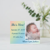 Simple Pastel Gradient Birth Annouincement Postkarte (Stehend Vorderseite)