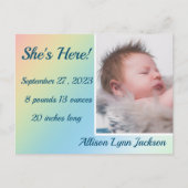 Simple Pastel Gradient Birth Annouincement Postkarte (Vorderseite)