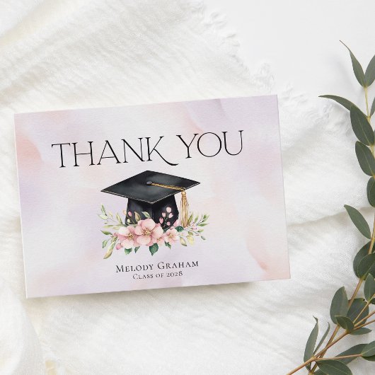 Simple Pastel Graduate Cap Flowers Graduation Dankeskarte