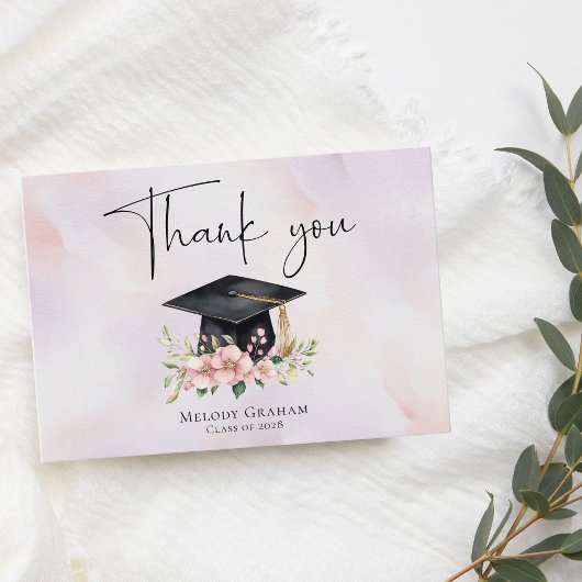 Simple Pastel Graduate Cap Flowers Graduation Dankeskarte