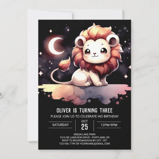 Simple Pastel Lion Birthday Einladung (Vorderseite)