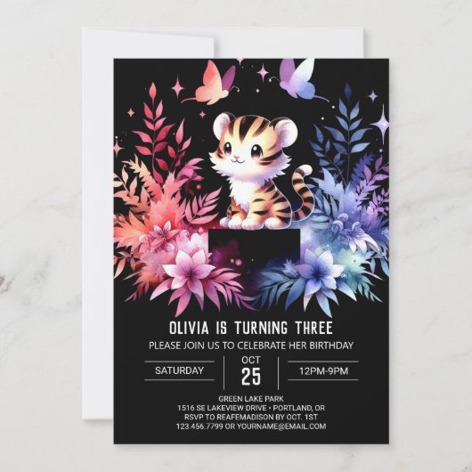 Simple Pastel Tiger Birthday Einladung (Vorderseite)