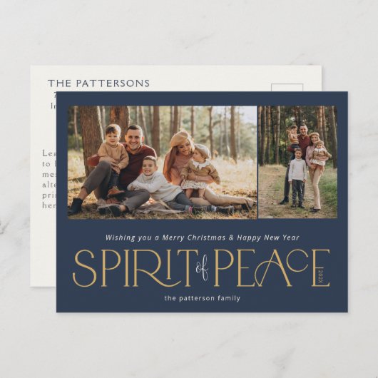 Simple Peace Foto Navy Gold Feiertagspostkarte (Vorne/Hinten)