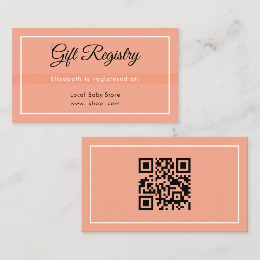 Simple Peach Babyshower QR Registry Enclosure Card Begleitkarte (Vorne/Hinten)