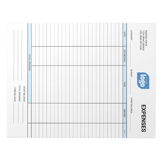 Simple Personalized Logo Business Expenses Notepad Notizblock (Vorderseite)