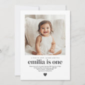 Simple Photo 1st Birthday Girl Invitation Einladung (Vorderseite)
