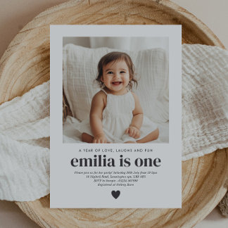 Simple Photo 1st Birthday Girl Invitation Einladung