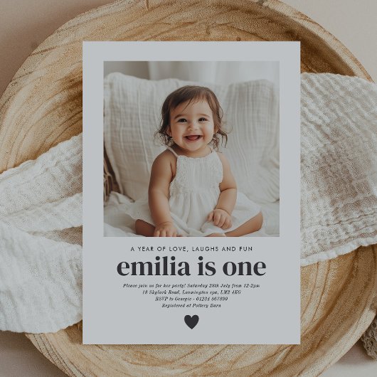 Simple Photo 1st Birthday Girl Invitation Einladung