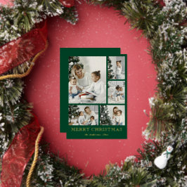 Simple Photo Collage Green Christmas Holiday Card Folien Feiertagskarte