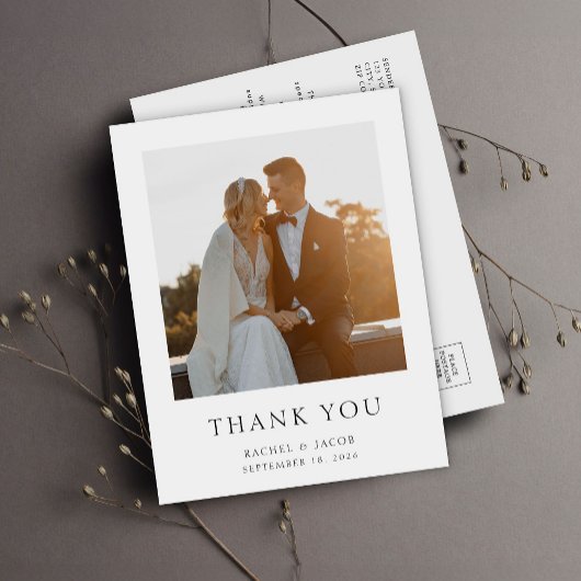 Simple Photo Elegant Wedding Thank You Postkarte