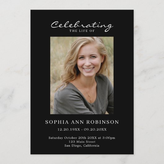 Simple Photo Memorial Order Of Service Black Programm (Vorderseite)