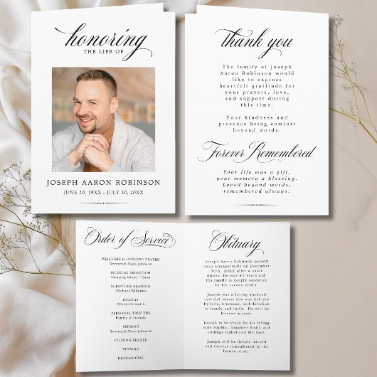 Simple Photo Memorial Order of Service Program  Karte