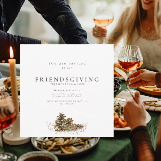 Simple Pine Cone Friendsgiving Einladung
