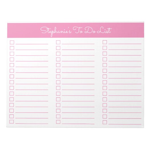 Simple Pink 8.5x11 Three Column Checklist Notizblock (Vorderseite)